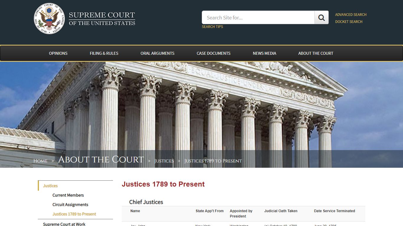 Justices 1789 to Present - Supreme Court of the United States